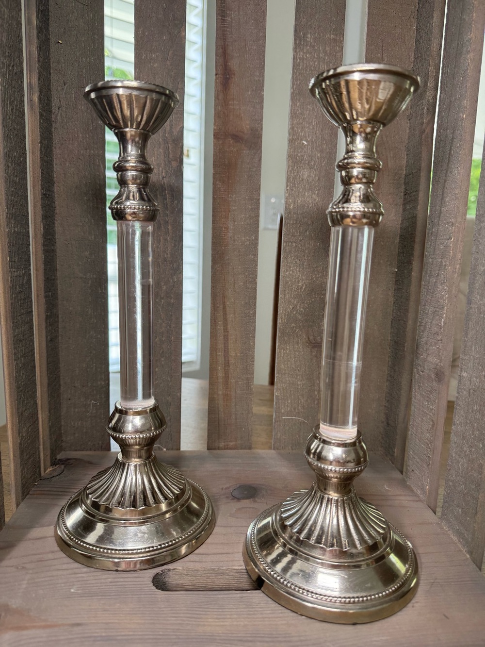 Corinthian Style Silver-Plated Candlesticks, set of 2